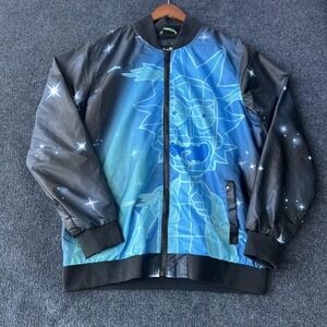 Rick and Morty Members Only Jacket Mens Medium Black Blue Bomber Zip Adult Swim